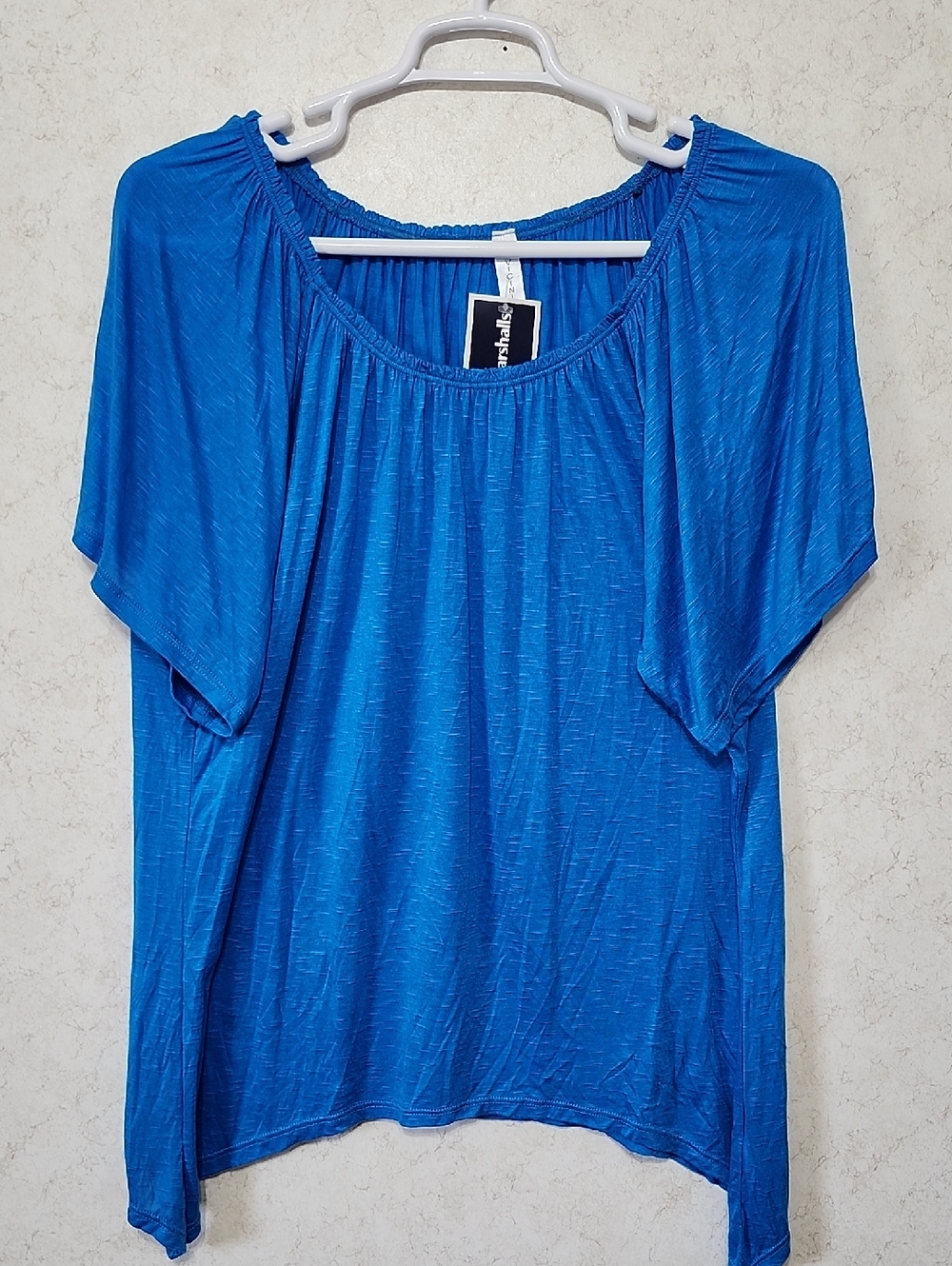 On Off Shoulder Short Sleeve Blouse Shark Bite Hem Lightweight Work USA Made